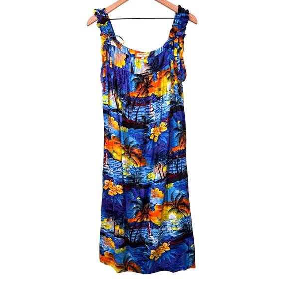 Hula Hula Dresses & Skirts - HULA HULA Hawaiian Print Dress Womens XL Midi Sleeveless Floral Beach Vacation